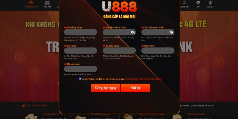 Quá trình đăng ký U888 với 3 bước đơn giản